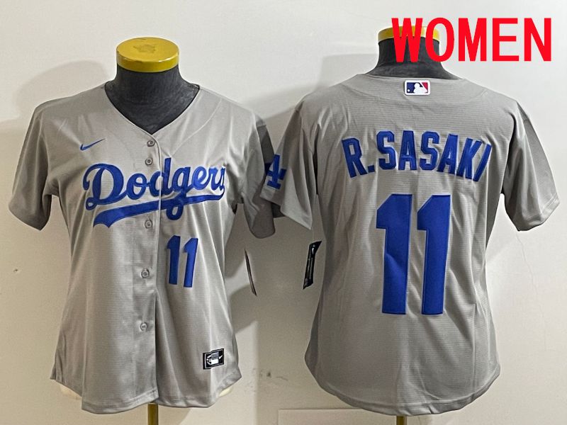 Women Los Angeles Dodgers #11 R.Sasaki Grey Game 2025 Nike MLB Jersey style 5